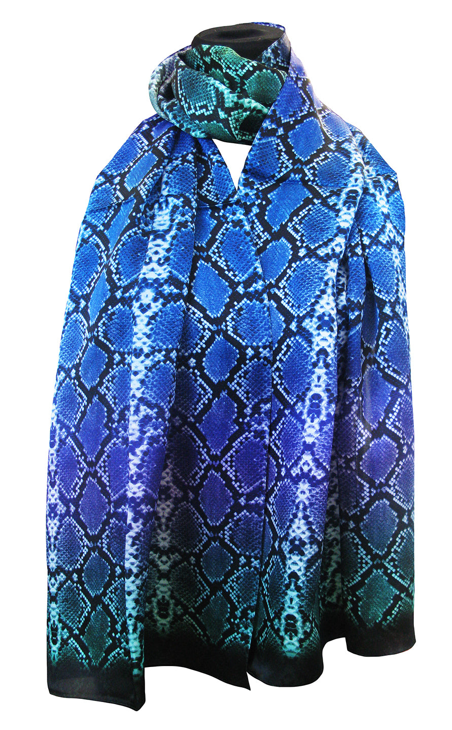 Sciarpa Tessago in seta 100% stampa pitone blu 45x180 cm