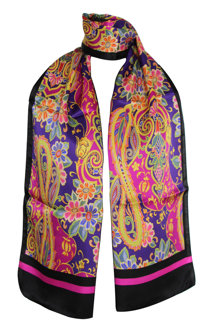 Sciarpa Tessago in seta raso 100% nero e viola 45x180 cm
