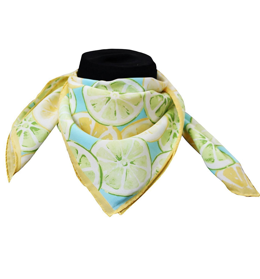 Foulard Tessago in seta crêpe de Chine 55x55 con disegno limoni