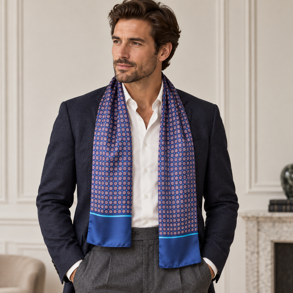 Sciarpa Raso Poly Dis 57696 var 3 Blu - Turchese — indossato, foto Tessago