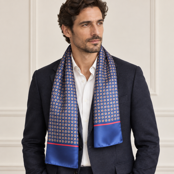 Sciarpa Raso Poly dis 57696 var 1 Blu- Rosso — indossato, foto Tessago
