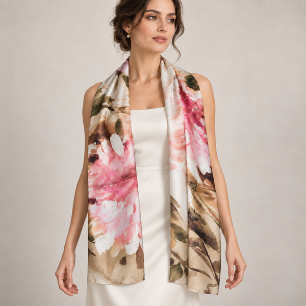 Stola Raso Seta 100% 12 mm Fiore — indossato, foto Tessago
