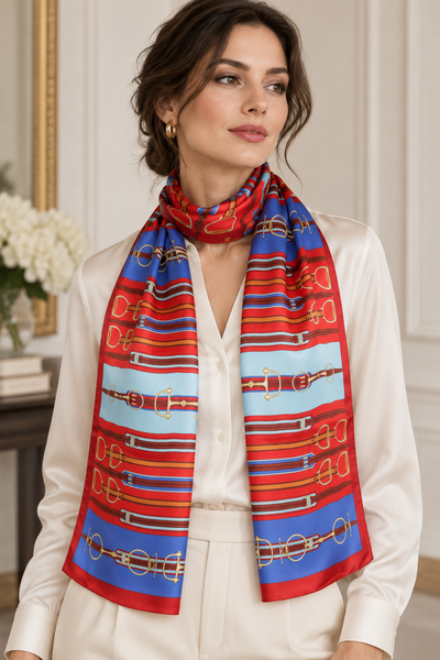 Sciarpa Seta 100% dis 57647 var 1 Rosso — indossato, foto Tessago