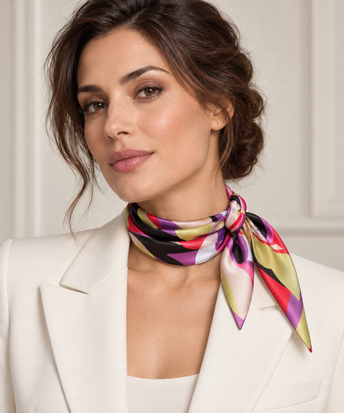 Foulard Poly 100% dis 62736 var 20 Fuxia — indossato, foto Tessago
