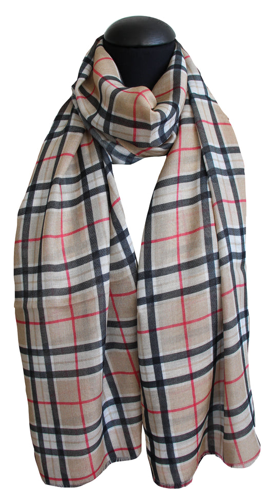 Beige Tartan 100% Modal Scarf 60x180 cm