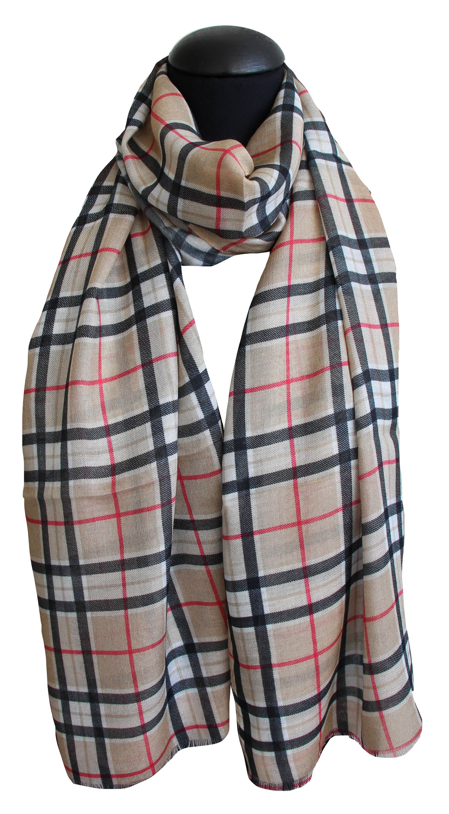 Beige Tartan 100% Modal Scarf 60x180 cm