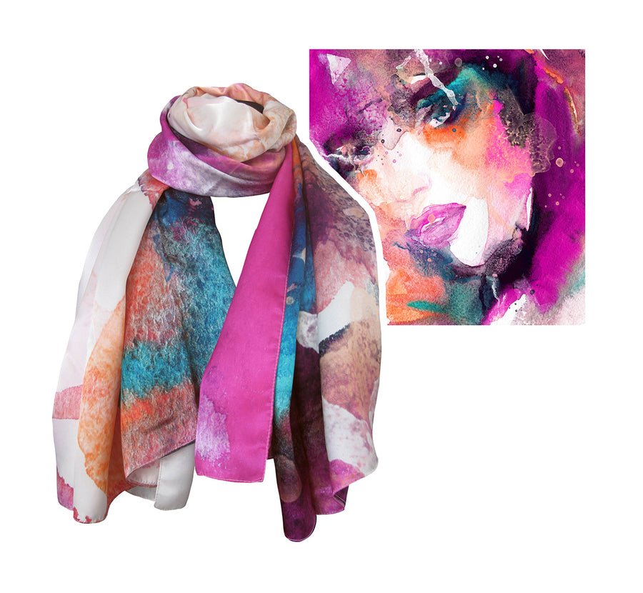 Grand foulard Tessago in seta raso 100% fucsia