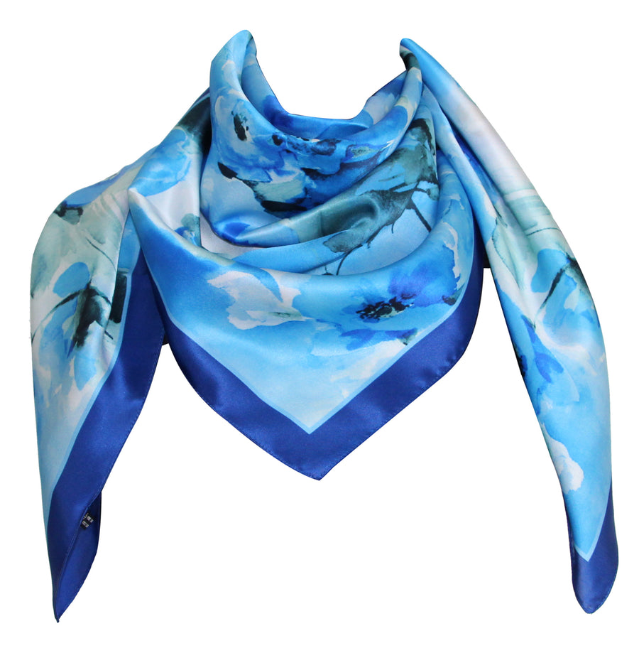 Foulard Tessago in raso di seta 90x90 azzurro, disegno 57698