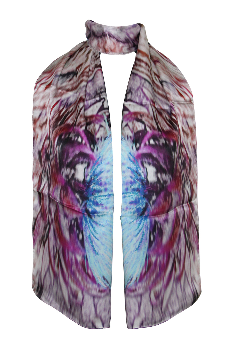 Stola Tessago in seta 100% purple con stampa giungla