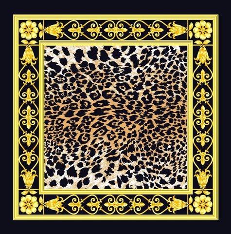 Foulard Tessago in seta twill 90x90 nero e oro, disegno 62856