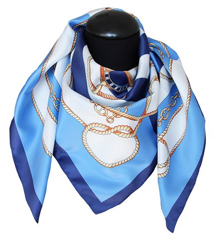 Foulard Tessago in seta twill 90x90 blu e azzurro, disegno 62584