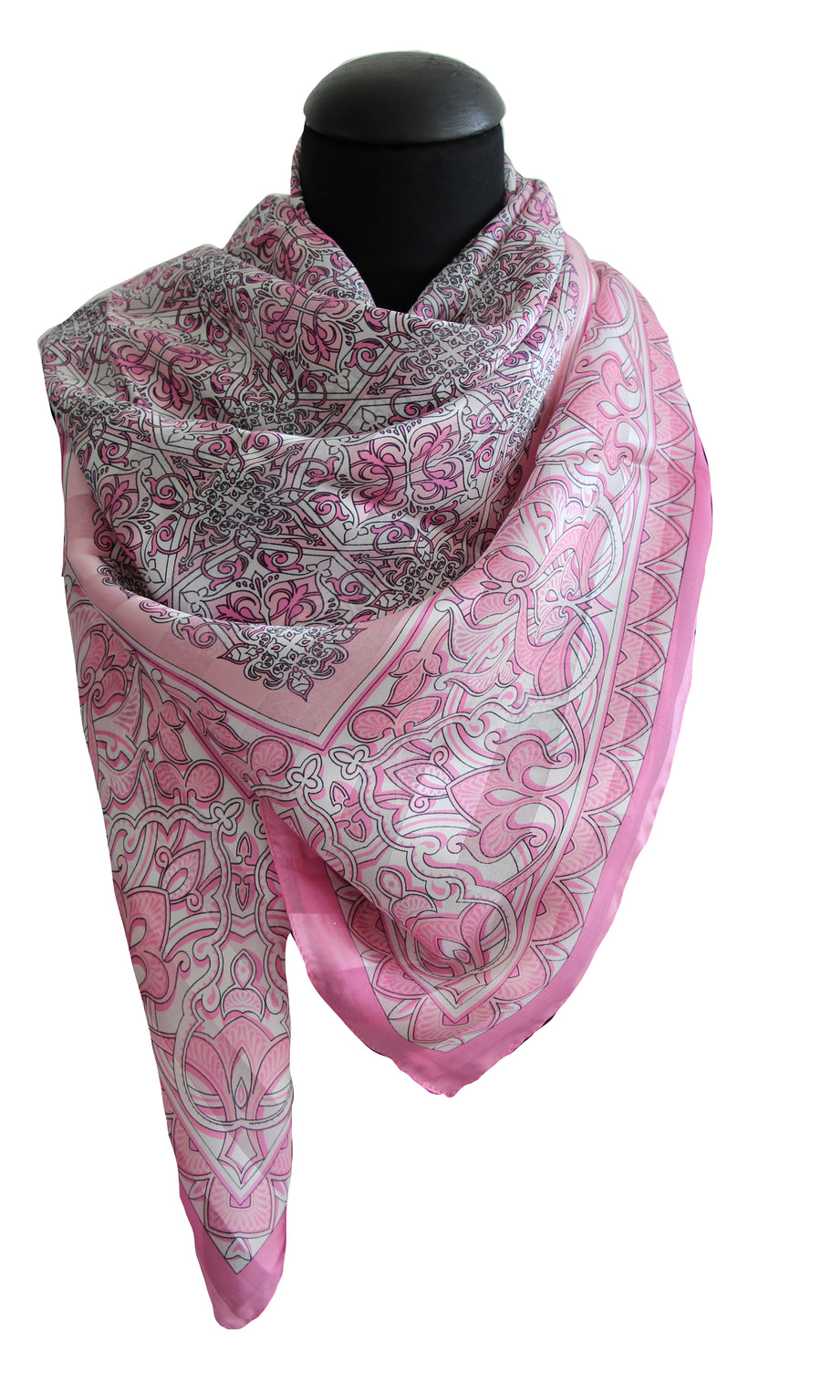 Grand foulard Tessago in seta 100% Pekin rosa e grigio