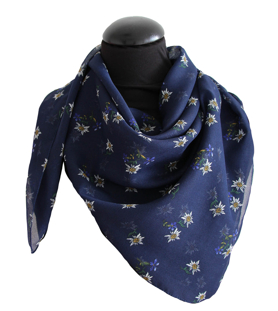 Foulard Poly 100% voile dis Stella alpina variante blu