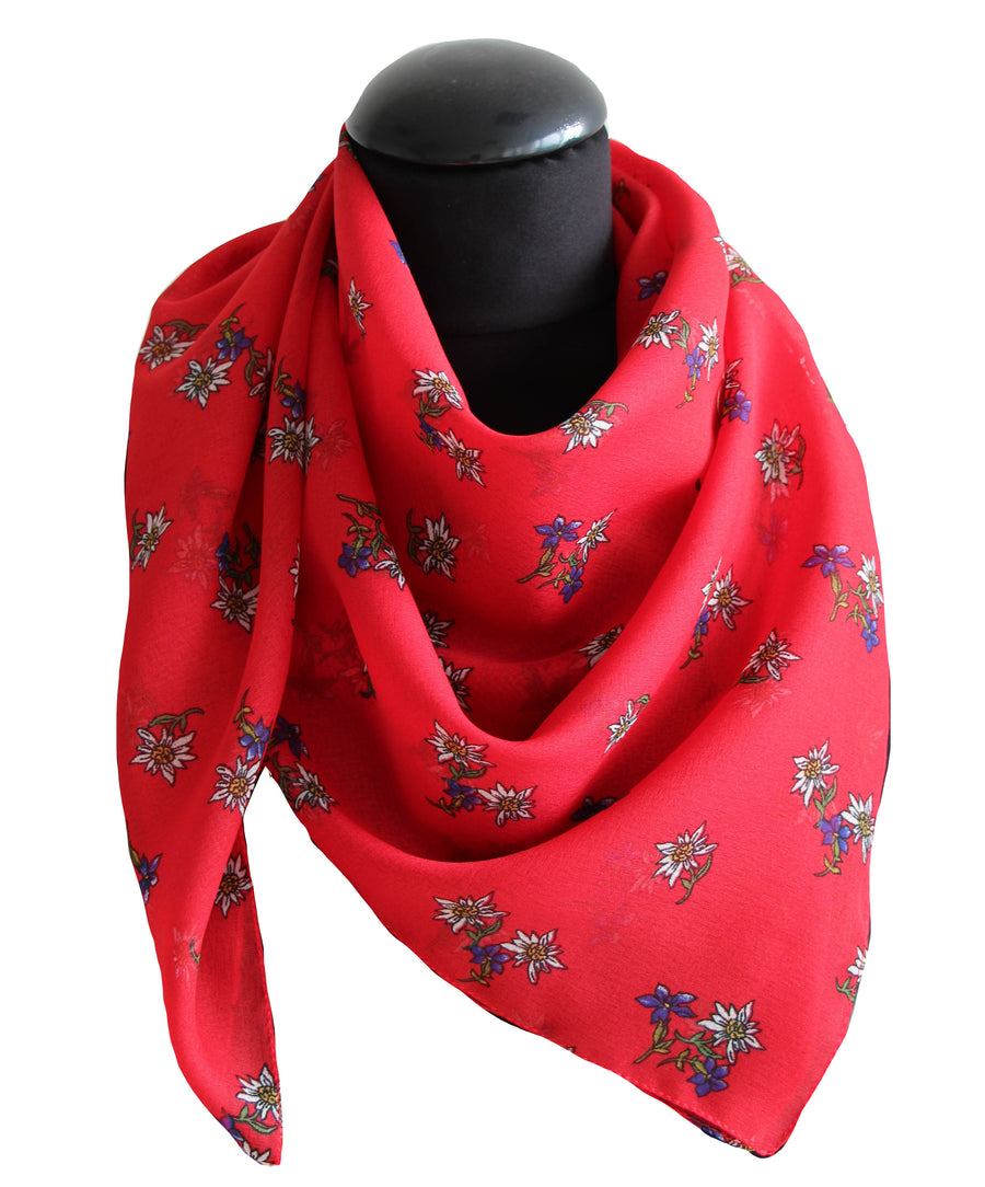 Foulard Poly 100% voile disegno Stella alpina variante rosso