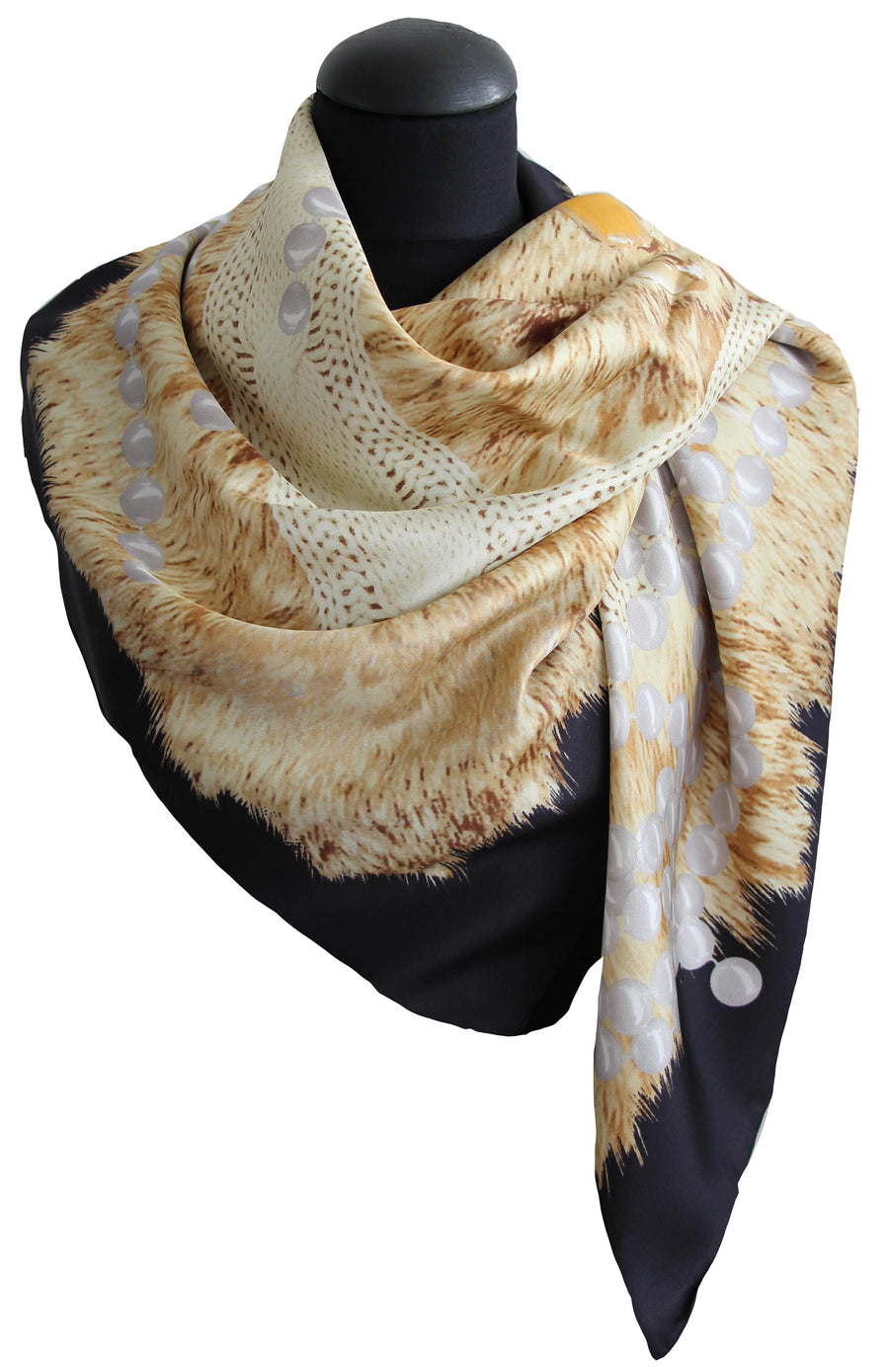 Grand foulard Tessago in seta 100% 140x140 cm ecrù bordo nero