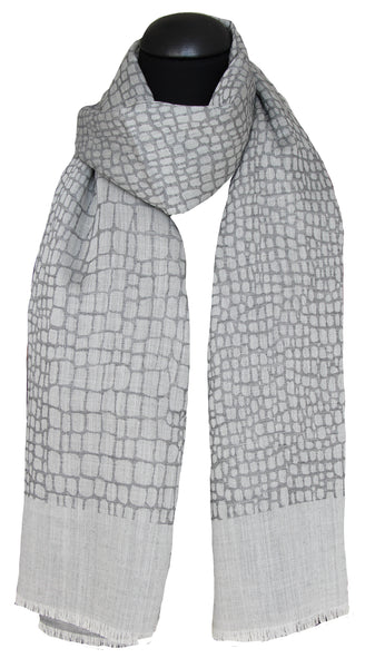 Stola jacquard 70% lana 30% seta disegno sasso variante grigio mis 70 x 180