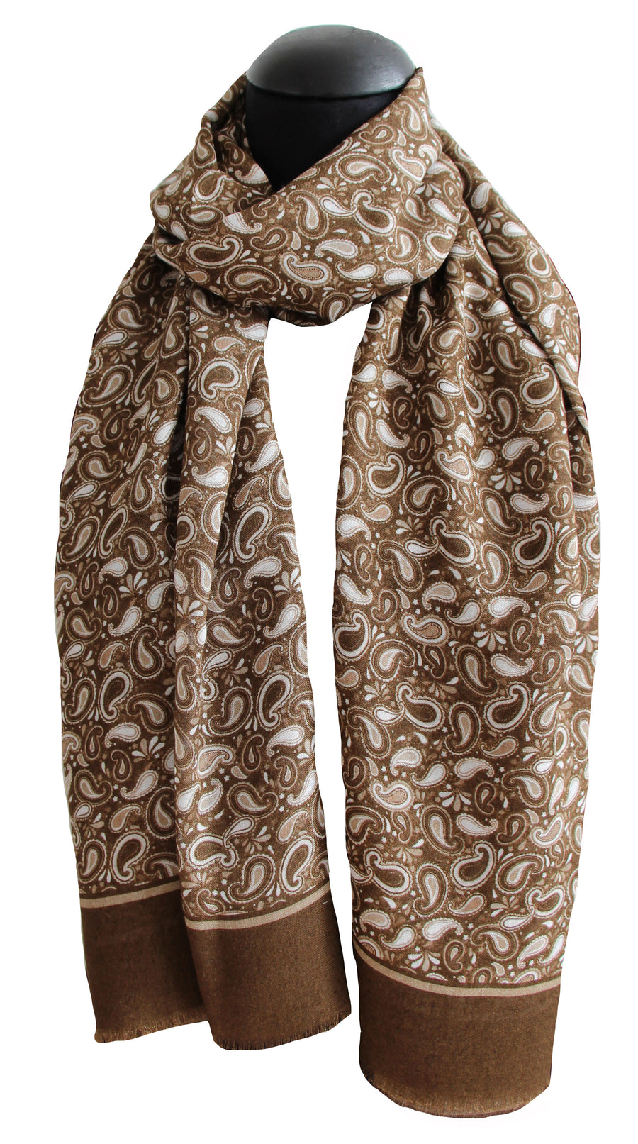 Dark Brown & Camel Paisley 100% Modal Scarf 60x180 cm