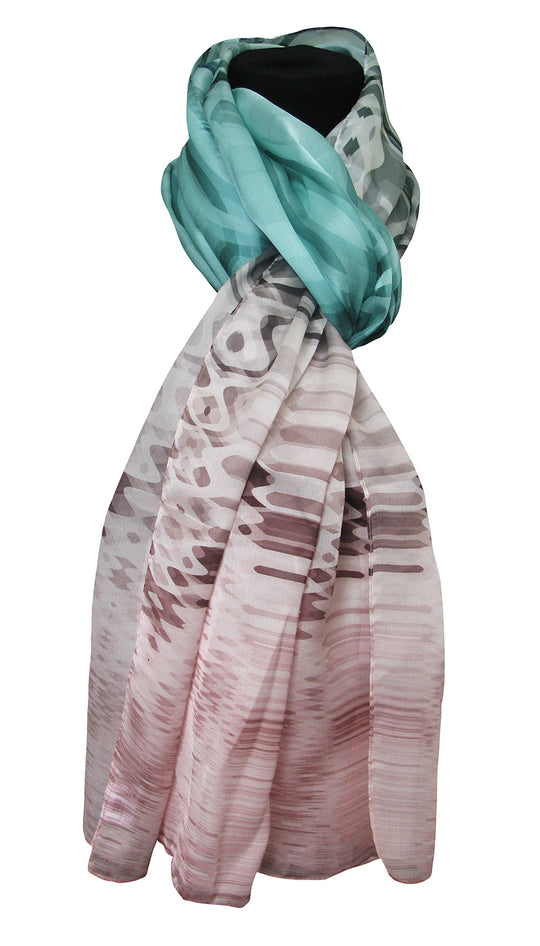 Stola Tessago in seta raso 100% verde grigio rosa 70x190 cm