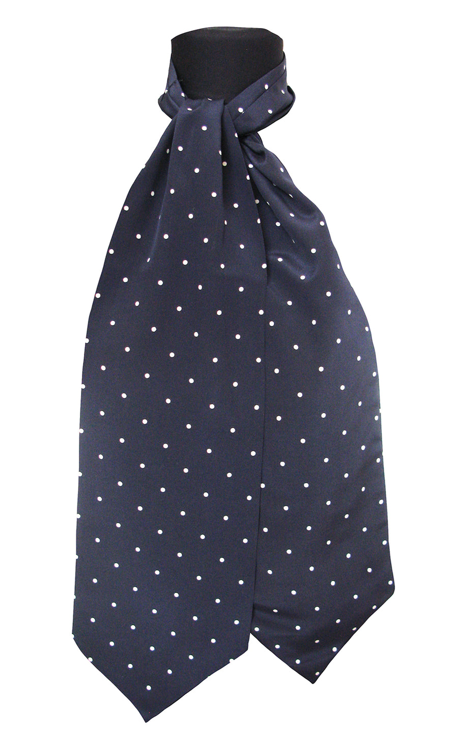 Ascot Tessago in seta 100% a pois blu e bianco