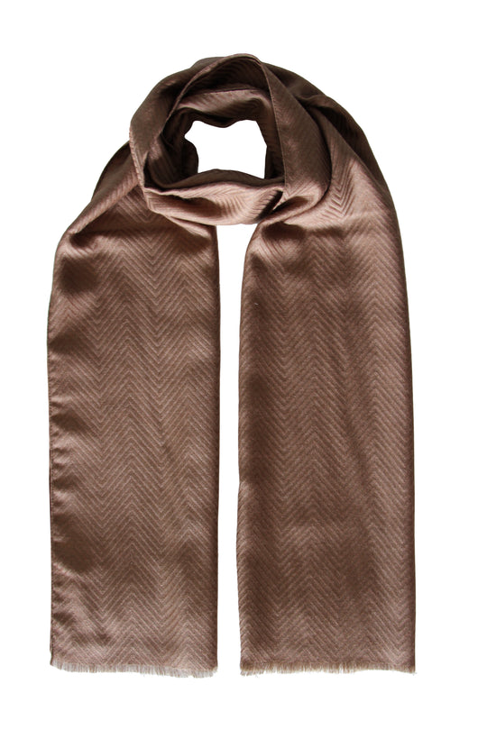 Dark Brown Cashmere, Silk & Wool Herringbone Scarf 45x180 cm