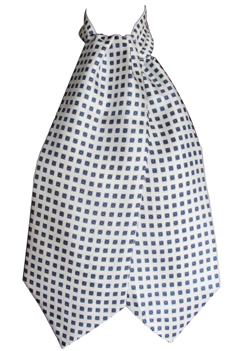 Ascot Tessago in seta 100% bianco e azzurro
