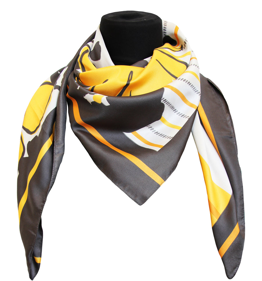 Foulard poly 100 % dis fiore var giallo Nero